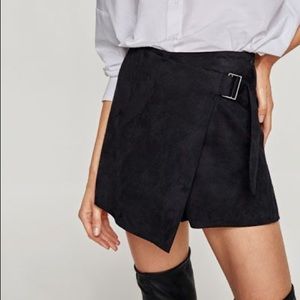 Asymmetrical Belted Faux Suede Skort